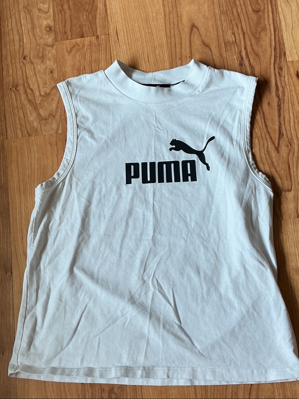 Puma White Kids Sleeveless Tank with Black Logo